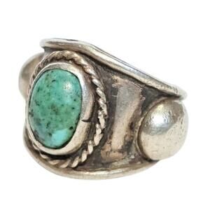 Antique Navajo Coin Silver & Turquoise Raindrop Statement Ring